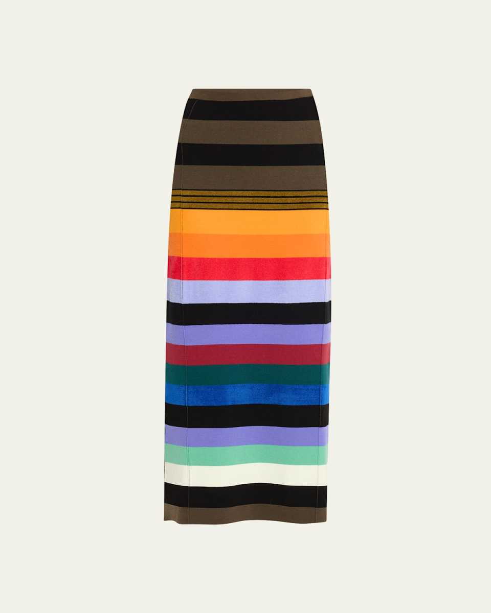 Rainbow Striped Wool Maxi Skirt